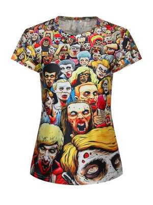 Women's 3D Zombie Digital Printing Short Sleeve Crewneck T-Shirt Shirts Tee (Multicolor)