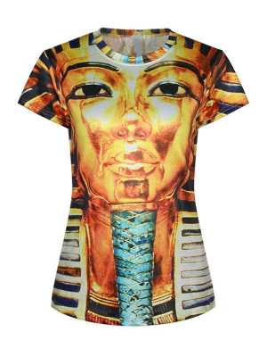 Women's 3D Egyptian Digital Printing Short Sleeve Crewneck T-Shirt Shirts Tee (Yellow)