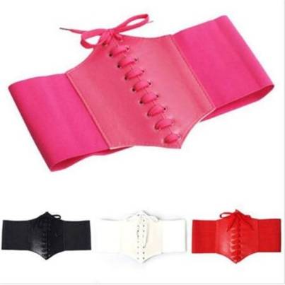 Women Waist Cincher Corset Black Wide Band Elastic Tied Waspie Belt 5Colors
