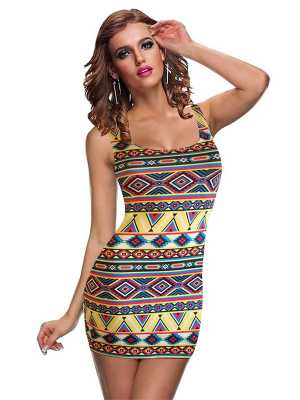 Retro Tribal Aztec Print Boho Tank Dress Summer Fashion Casual Dress Bodycon Dresses