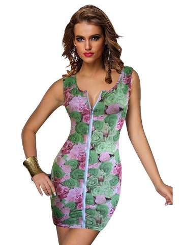 Women's Fashion Summer Floral Print Retro 50s' 60s' Zipper Front Tank Dress