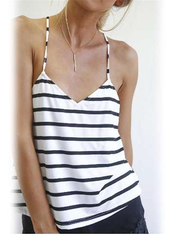 Women's Summer Fashion Basic Sexy Striped Sling Top Back Cross Strap Tee Tops