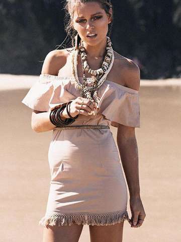 Women‘s Hot Fashion Sexy Strapless Collar Sleeve Solid Bodycon Short Dress