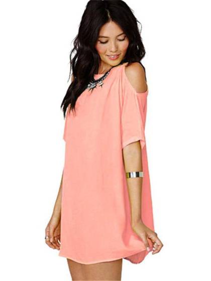 Hot Sale Fashion Candy Color Short Sleeve Soft Bodycon Short Chiffon Dress