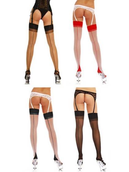 Women's Fashion Vintage Sheer Thigh High Lace Top Stockings Backseam
