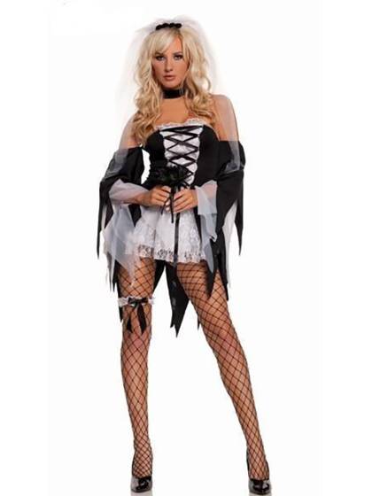 Unique Women's Zombie Costumes Bride Halloween Costume Dress Set Fancy Party Dress Carvival