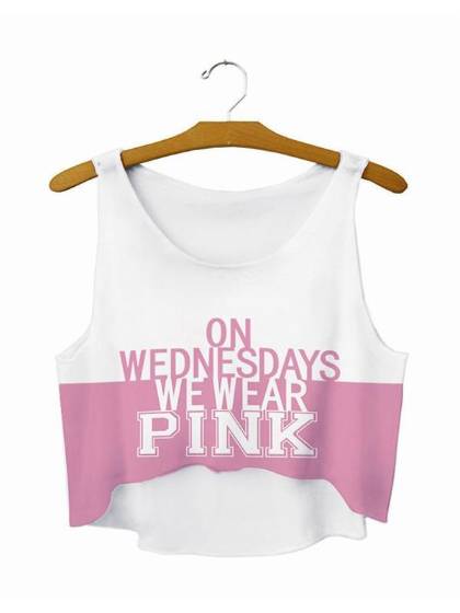 Women fashion pink color tanks letters print sleveless vest crop top shirt