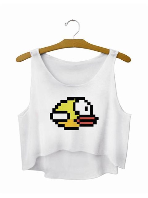Women fashion white  color  digital  duck print sleveless vest crop top shirt