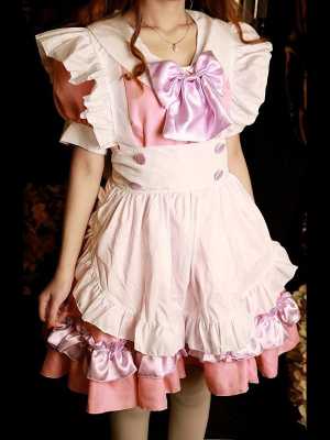 Women's Fashion Vintage Gothic Lolita Pink Satin Japanese Cosplay Fancy Dress Costumes