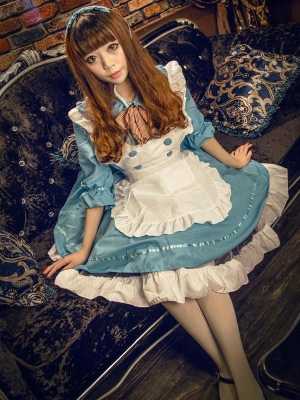 Japanese Cosplay Christmas Gift Gothic Lolita Blue Satin Fancy Dress Costumes