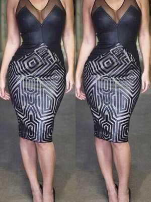 Women Sexy Club Evening Bandage Mesh Pu Leather Dress Bodycon Print Casual Party bodycon dress