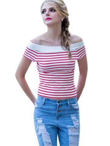 Women's Strapless cotton stripe slim shirt