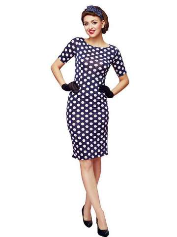 Women's Blue Polka Dot Short Sleeve Tunic Bodycon Dress (Blue)