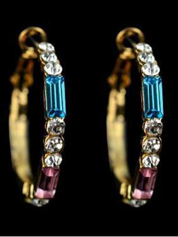 Women fashion vintage hot rhinestone earrings tear drop-shaped earrings circle colorful glass earrings for party