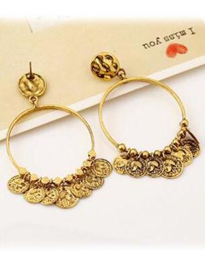 Women fashion personality coin tassel  geometry shaped earrings for party