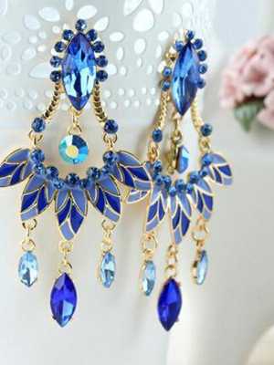Women fashion  rhinestone earrings leaf drop-shaped earrings glass earrings for party