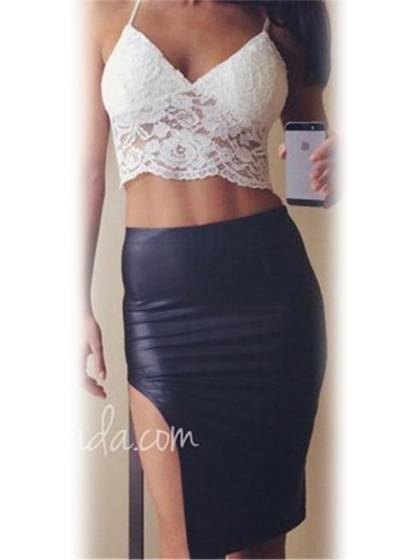 Women's Fashion Sexy White And Black Lace Crop Cami Beach Bikini Crop Top