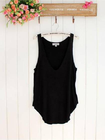 women's t shirts sleeveless low deep v neck top women cotton vest loose multi color Tank