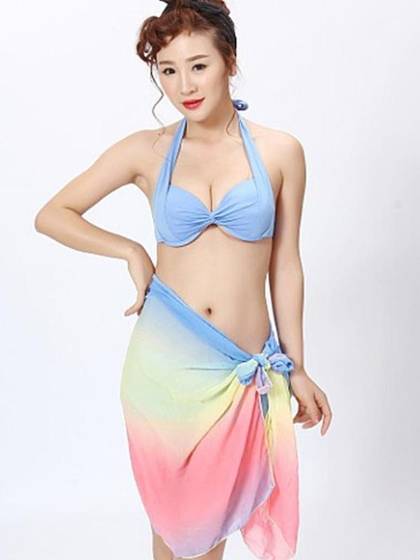 Sexy Swimsuit Beach Bikini Set Rainbow Color 3PCS Swimwear Belt Mantillas Swimsuit Triangle Biniki Set
