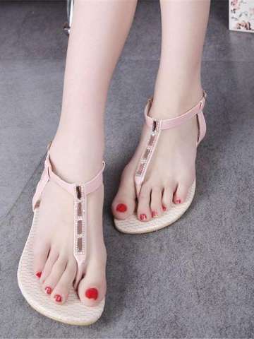 New Women's Summer Fashion Simple DesignT Strap Flats Bueaty Soft Sandals