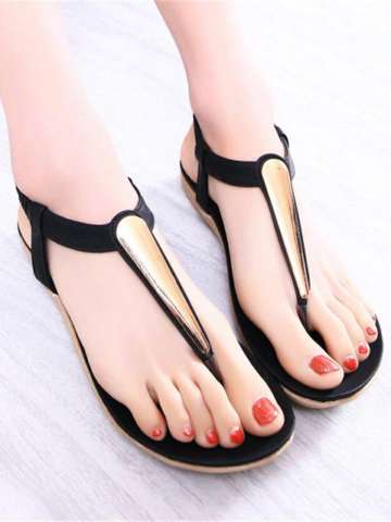 Roman Gladiator Women's Summer Fashion Simple DesignT Strap Flats Bueaty Soft Sandals