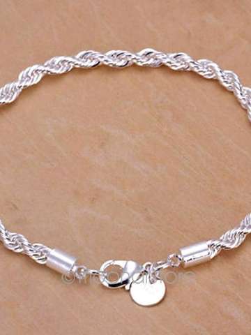 NEW 925 Sterling Silver Women Twisted Rope Solid Bangle Bracelet Chain Wristband