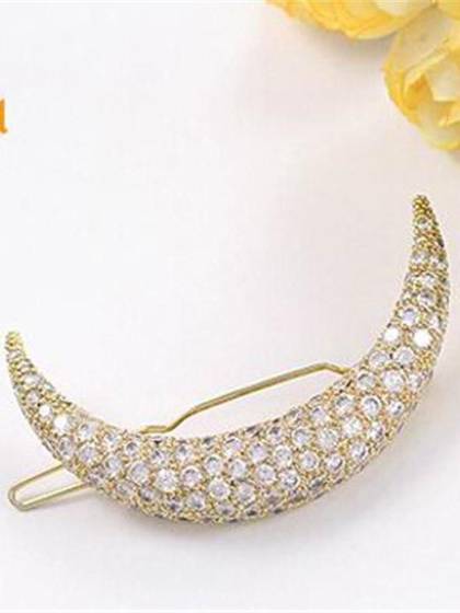 Lady Girl Sweet Nice Crystal Rhinestone Moon Hair Clip Bang Clip Hairpin Clamps (Color Silver)