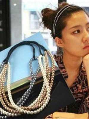 Elastic Princess Style Hair Hoop Womens 2 Layers Pearl Hair Band Headband