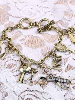 Rhinestone Hand Shear Hair Drier Scissors Comb Charm Bracelet Retro Style