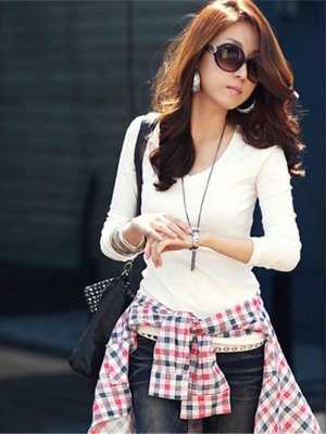 Crewneck Long Sleeve Tops Cotton Pullover shirt Slim sexy Round Collar shirt