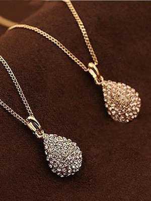 Women's Fashion Gold plated silver plated Crystal Teardrop Chain Necklace Shiny Pendant