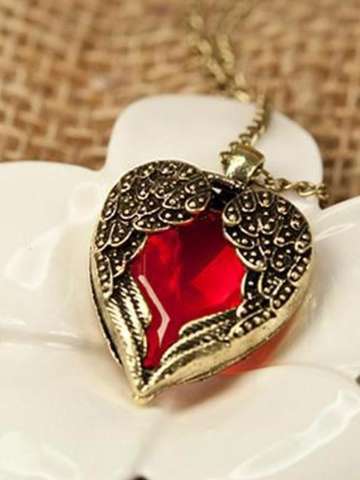 Fashion Women's Retro Vintage Hearts Wings with Section Gem Cute Pendant Necklace&Pendant Chain