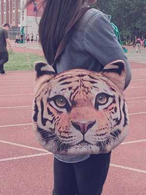 Womens Girls Cute 3D Cat Face Zipper Tote Shoulder School Shopper Bag Shoulder Bags