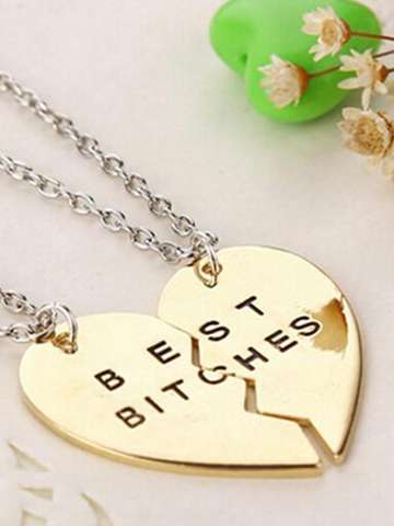 BEST BITCHES Broken Heart 2 Parts Pendant Necklace Birthday Gift Gold Silver Tone