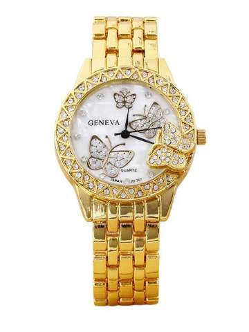 Classic Ladies Fashion Butterfly Decorated Round Dial Quartz Analog Wrist Watches