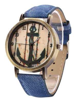 Women's Fashion Casual Navy Print Analog Quartz Faux Leather Wrist Watches