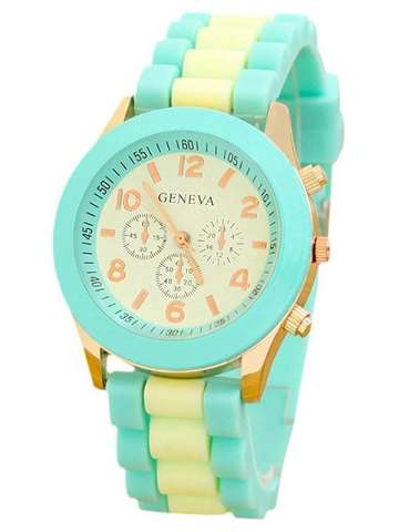 Women Fashion Casual Basic Color Stitching Analog Quartz Sillicone Wrist Watches