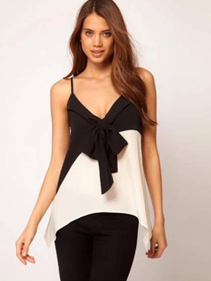Women's Plus Size Sexy Sweet Bow Deep V Slim Casual Chiffon Long Vest Top