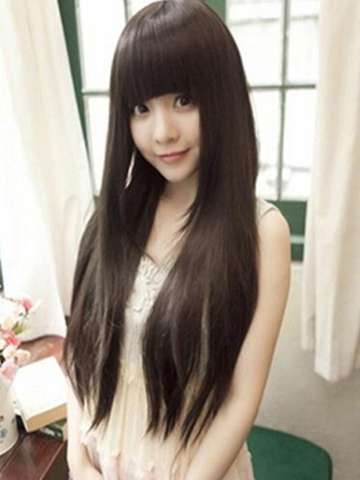 Fashion Women's Wig long Straight Hair With Neat Bang