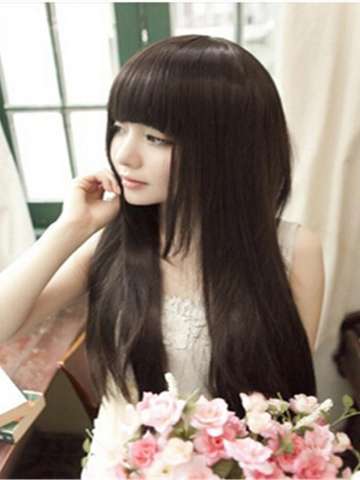 Fashion Ladies Wig Long Straight Hair With Neat Bang