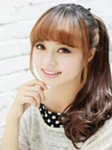 Girls Short Pear Head Slightly Curled Wig Hair Neat Bangs