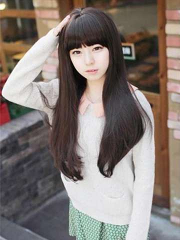 Women's Oblique Bangs Matt Paint Fashion Long Straight Wig Hair