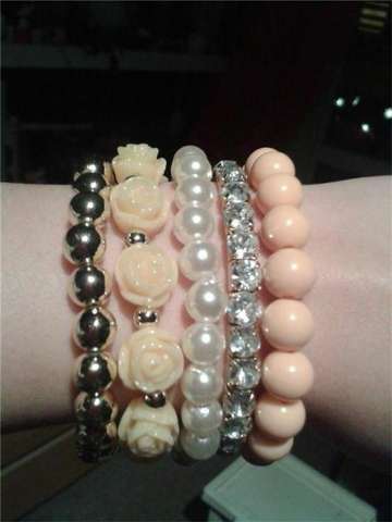 Mix Flower Beads Stretch Bracelet Temperament Alloy Resin Rhinestone Bangle