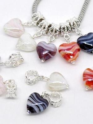 Mixed Stripes Glass Heart Dangle Beads Fit Charm Bracelet (Color Multicolor)