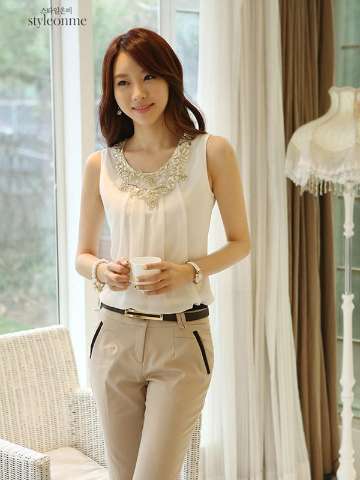 summer women Elegant chiffon pleated cotton collar slim hip OL fashion tank Blouse