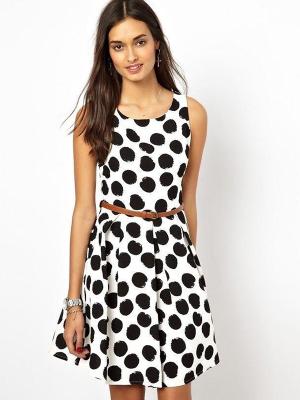 Fashion Summer White Polka Dots Print Sun Dress Jumpsuit playsuit One Piece Retro Vintage Boho Midi