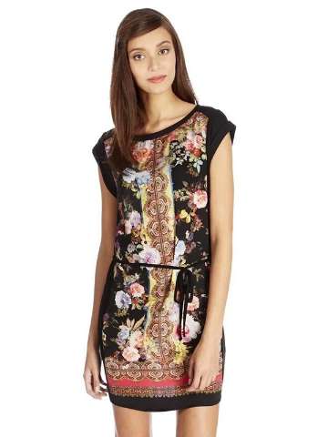 Bohemian Style Retro Paisley Floral Print Slim Dress Short Sleeve S/M/L
