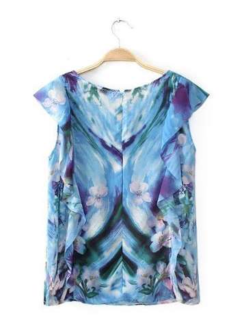 Summer Fashion Cap Sleeves Floral Print T-shirts Top Blouse Casual Vintage