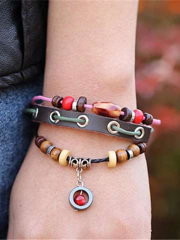 unisex Adjustable leather   bracelet beaded bracelet