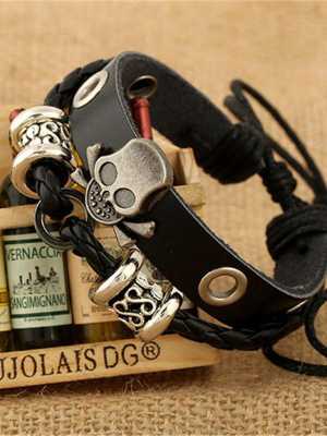 The new skull beaded bracelet retro leather bracelet wholesale bracelet